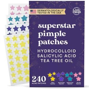 LivaClean Superstar Pimple Patches 240 Hydrocolloid Salicylic Acid Tea Tree Oil